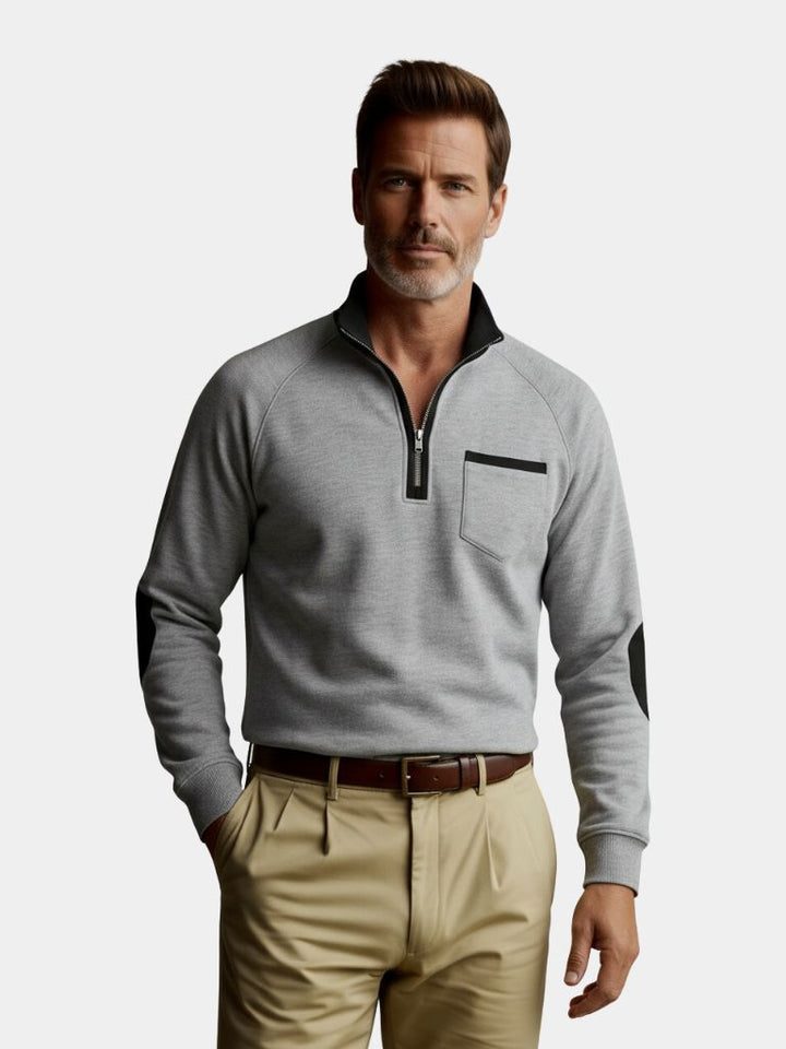 Klassieke half-zip pullover van zachte stof met hoge kraag voor heren