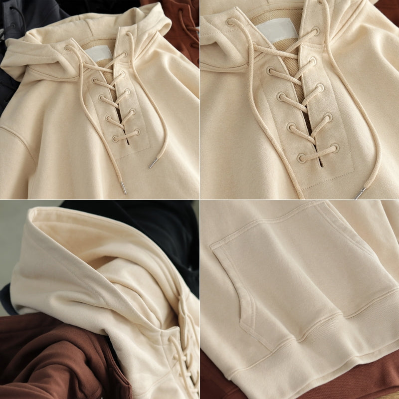 LaceWeave Hoodie | Zachte katoen-hoodie met vetersluiting