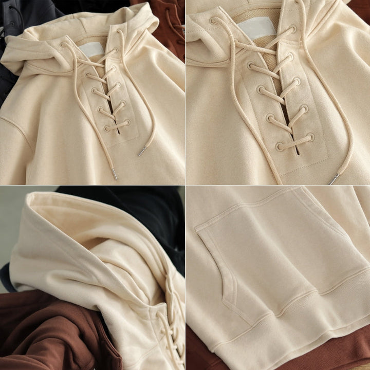 LaceWeave Hoodie | Zachte katoen-hoodie met vetersluiting
