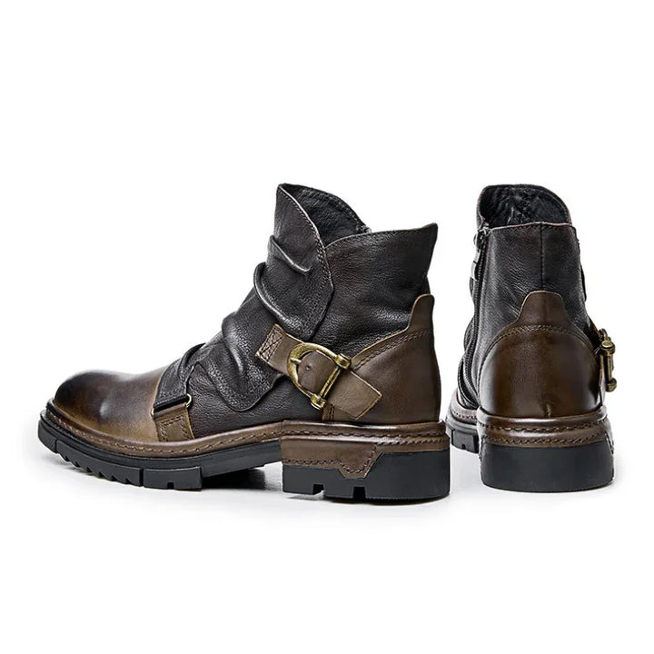 Heren boots | Leren biker laarzen met gesp en rits