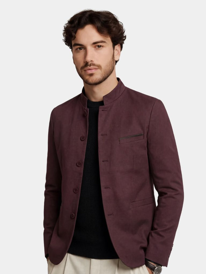 Elegante herenjas met opstaande kraag en slanke pasvorm