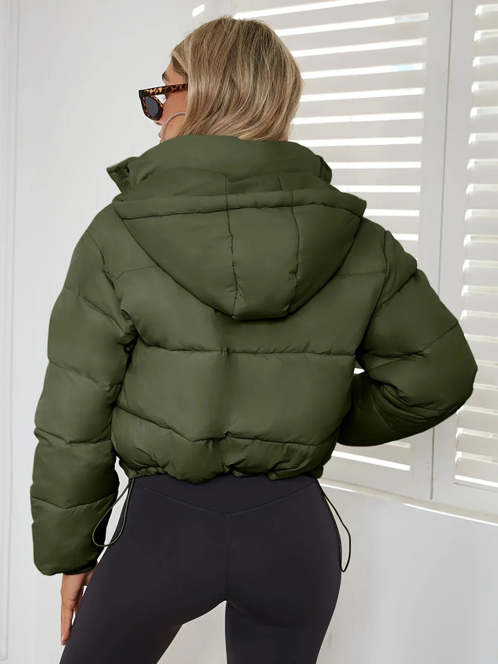 Dames puffer bomberjack | Beige gewatteerde winterjas met hoge kraag