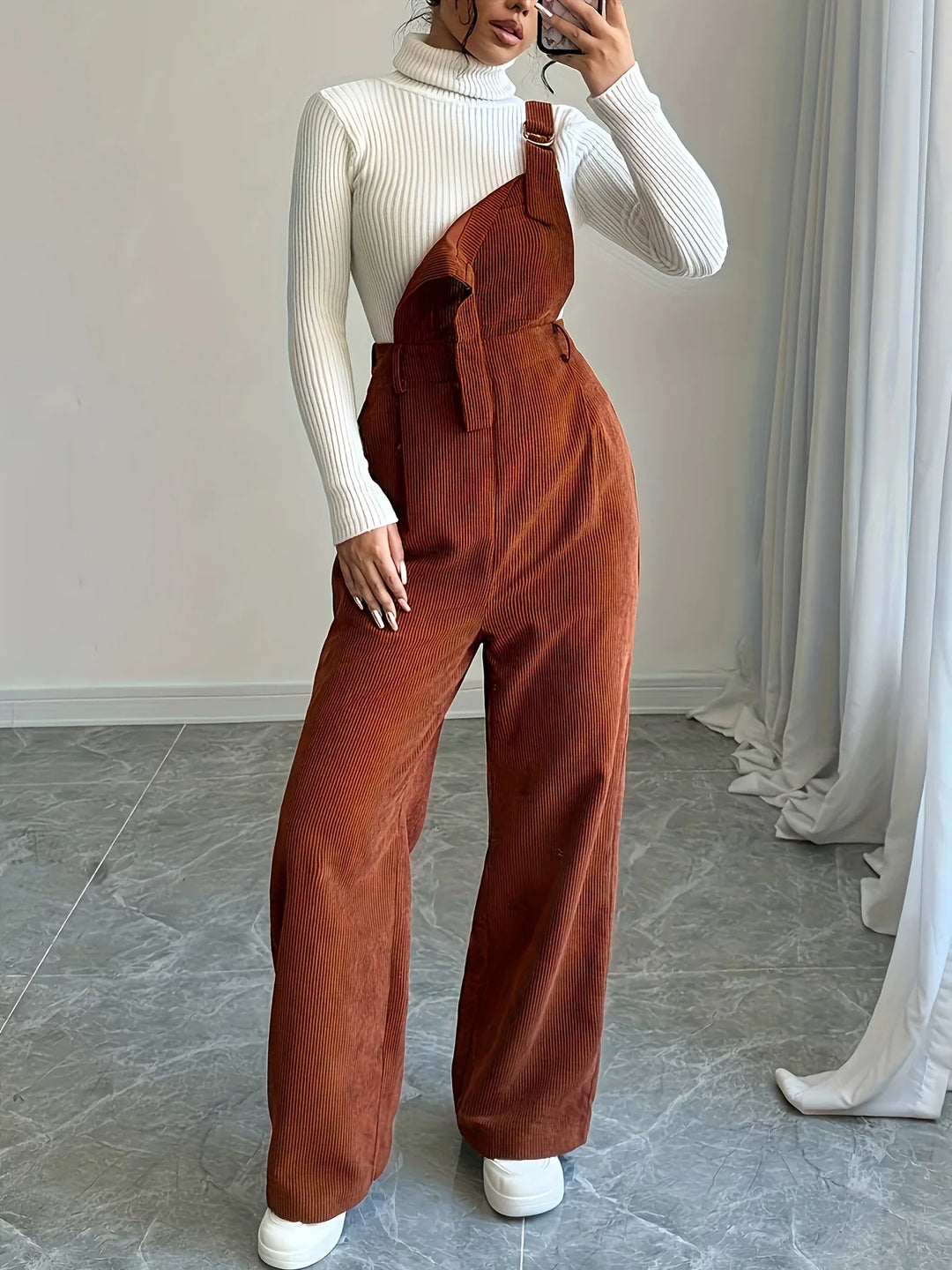 Dames tuinbroek | Lichtbruin casual model met knopen en brede band