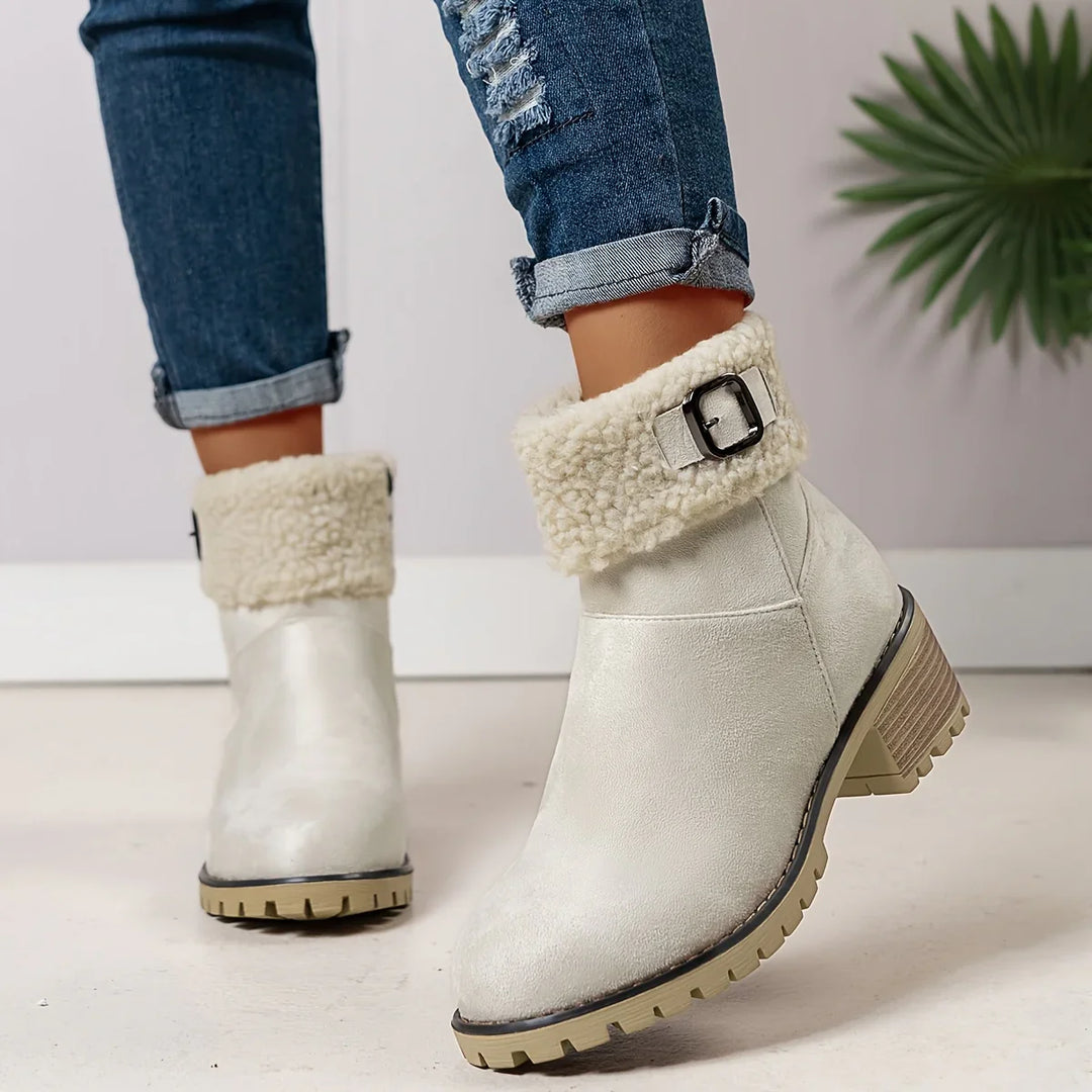 Dames enkellaarsjes | Paarse laarsjes met fleece voering en gesp