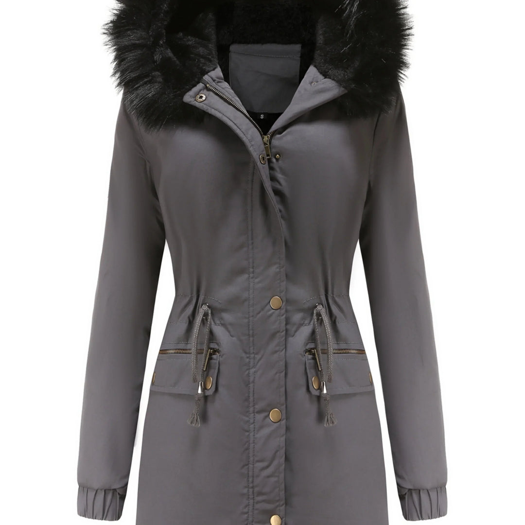 Dames parka jas | Lange winterjas met bontkraag en taillekoord
