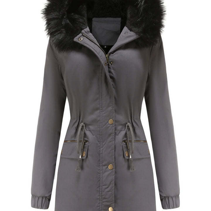 Dames parka jas | Lange winterjas met bontkraag en taillekoord