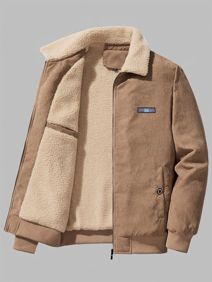 Heren winterjas | Corduroy jas met fleece voering en kraag