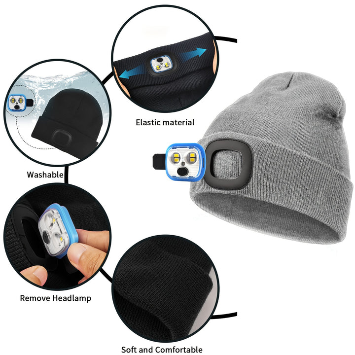 Unisex Wintermuts met Ingebouwde LED Lamp – Oplaadbare Verlichte Beanie voor Buitenactiviteiten