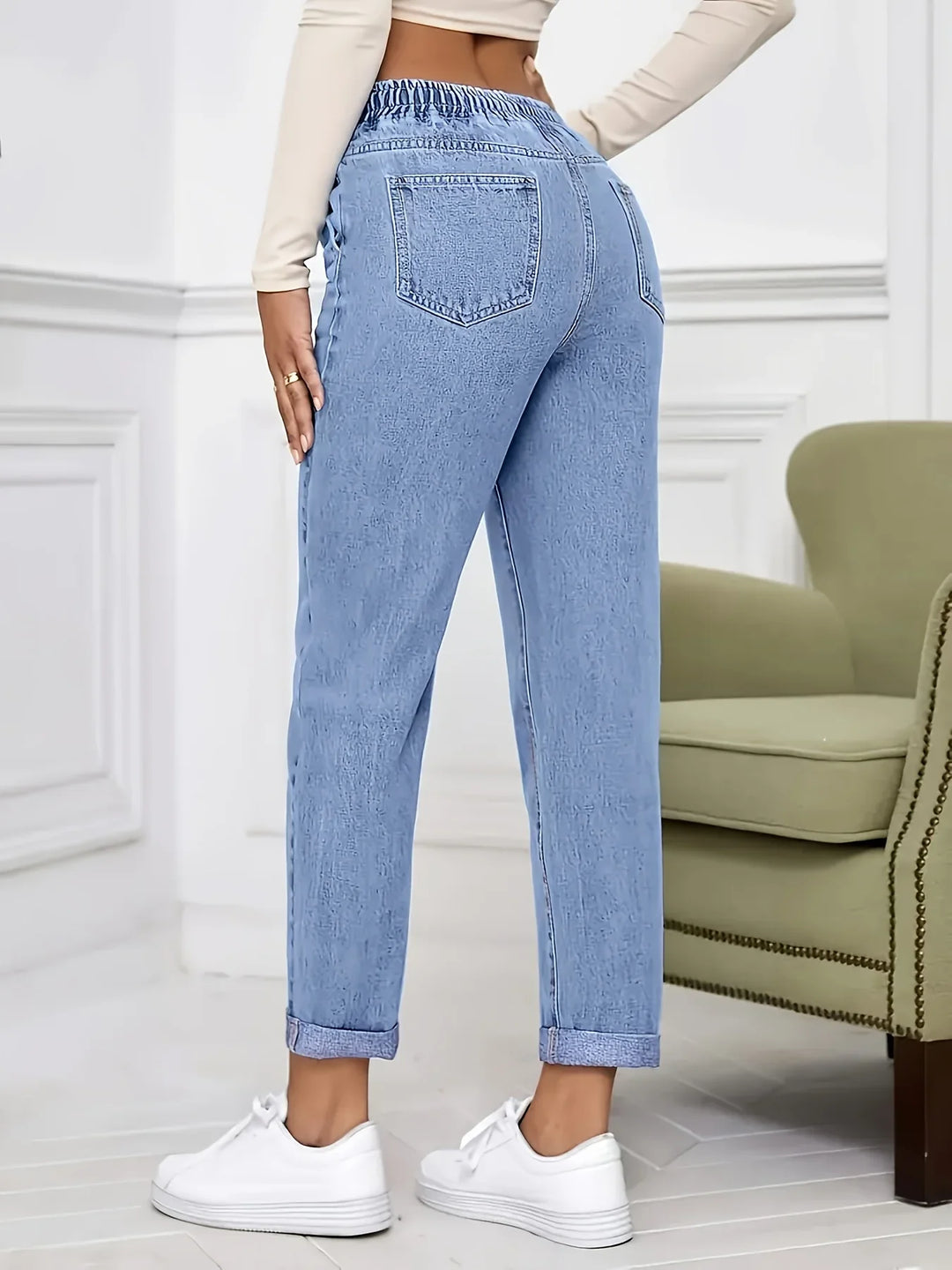 Dames jeans | Lichte spijkerbroek met elastische taille