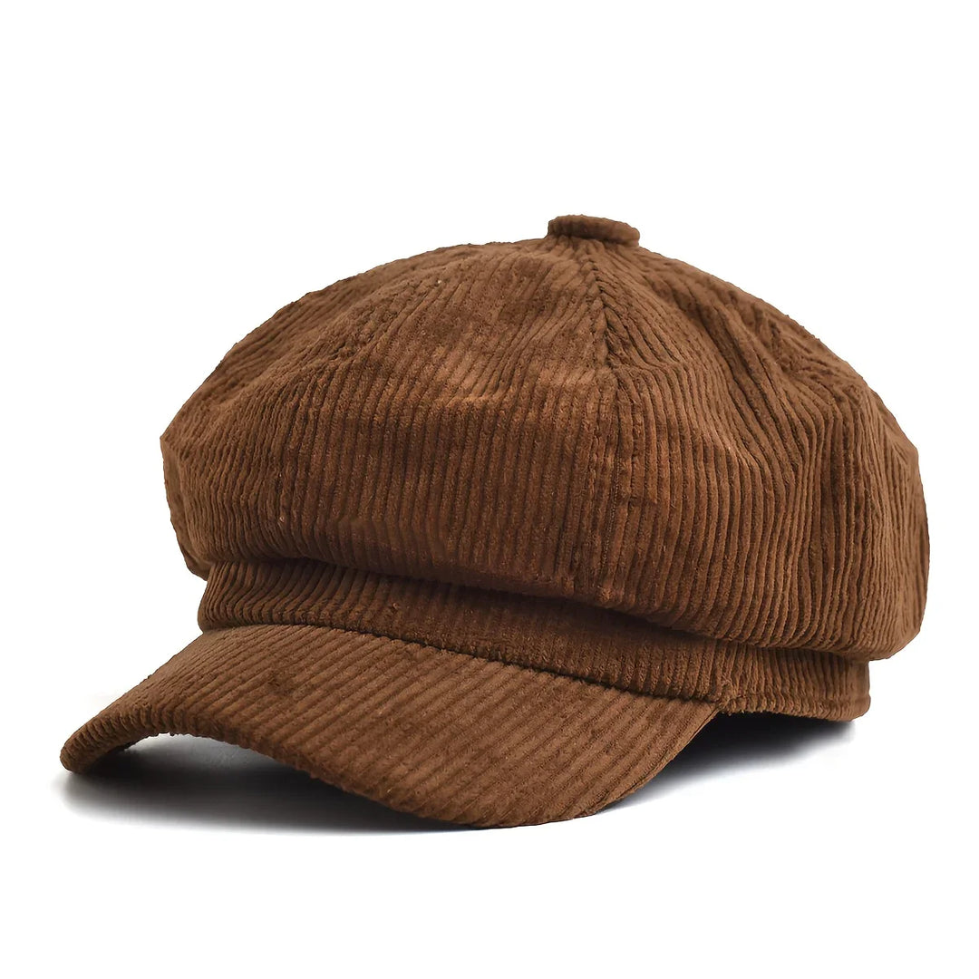 Dames pet | Bruine corduroy newsboy cap in vintage stijl
