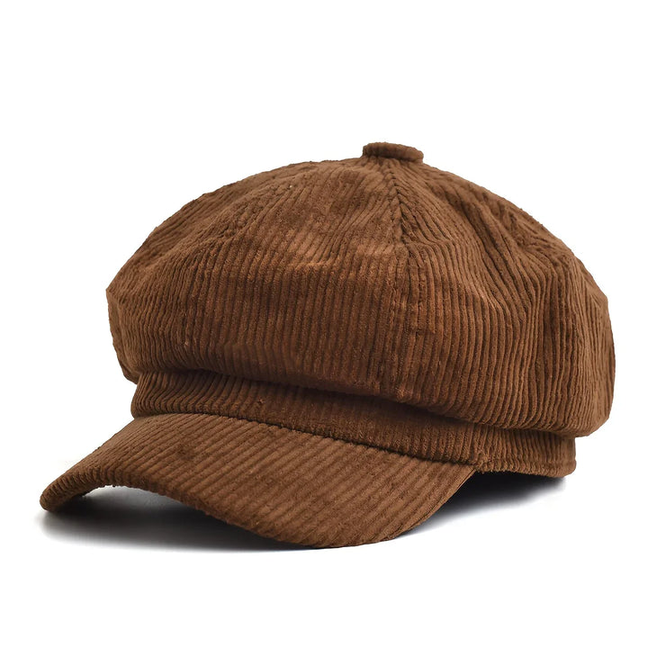 Dames pet | Bruine corduroy newsboy cap in vintage stijl