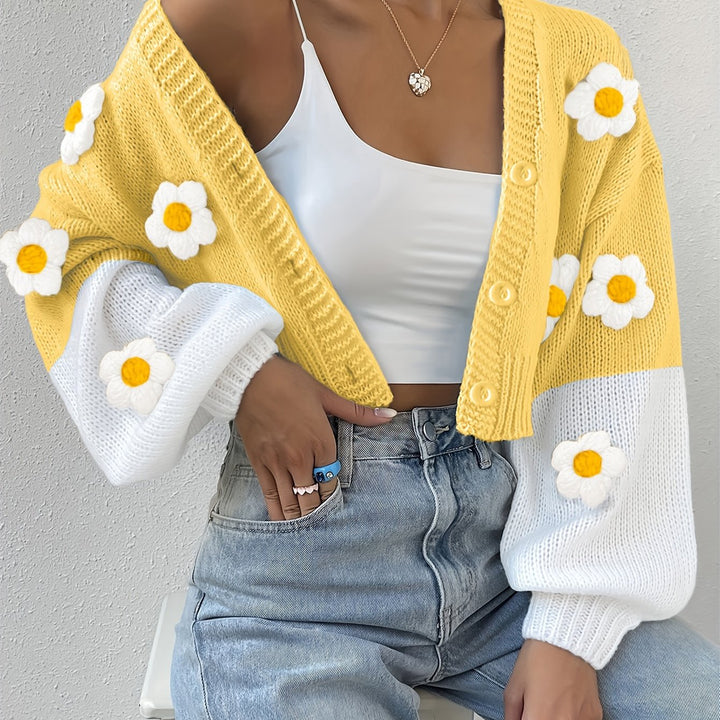 Gebreid dames vest met bloemen | Warme cardigan voor herfst & winter