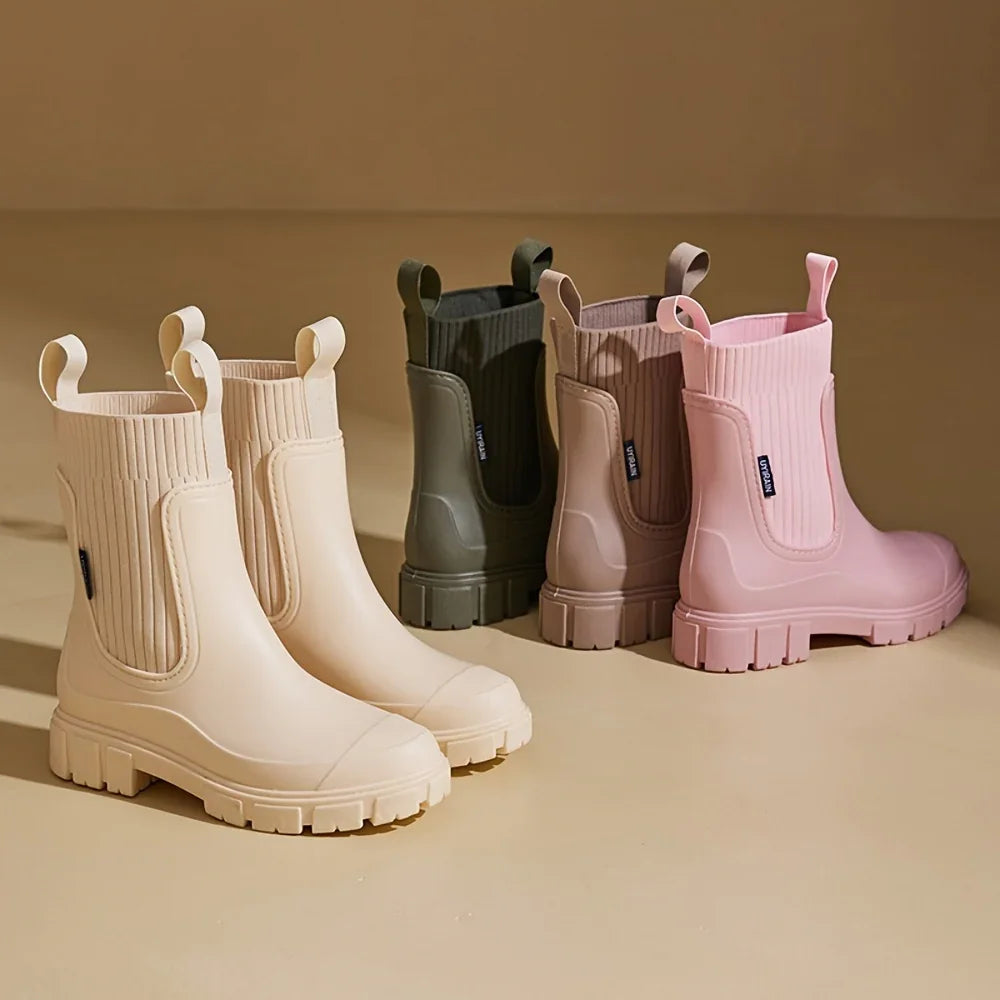 Dames regenlaarzen | Beige chelsea boots met dikke zool