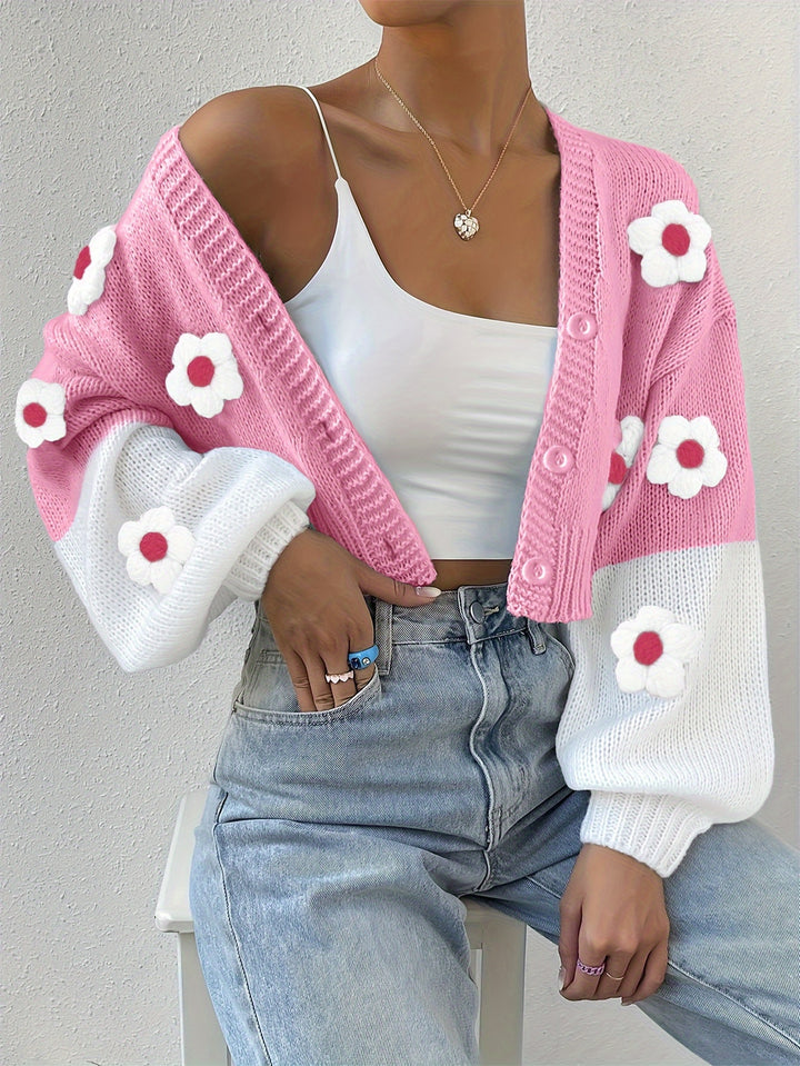Gebreid dames vest met bloemen | Warme cardigan voor herfst & winter