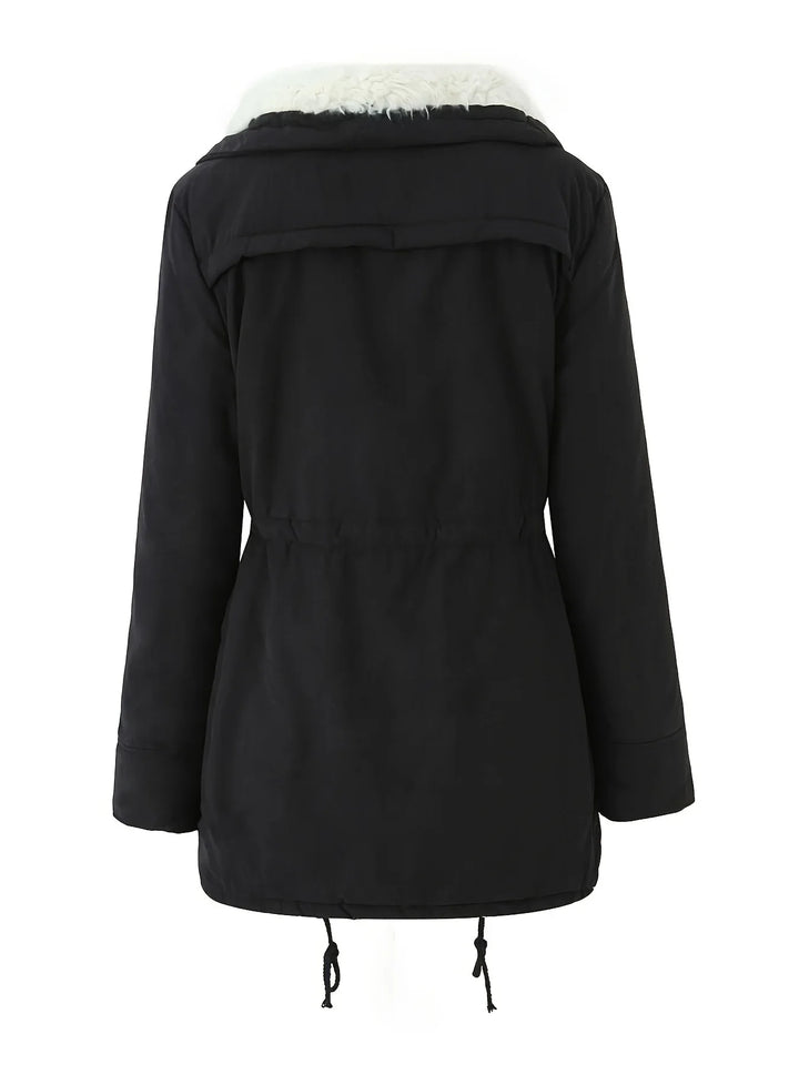 Dames parka jas | Donkergroene winterjas met fleece voering en zakken