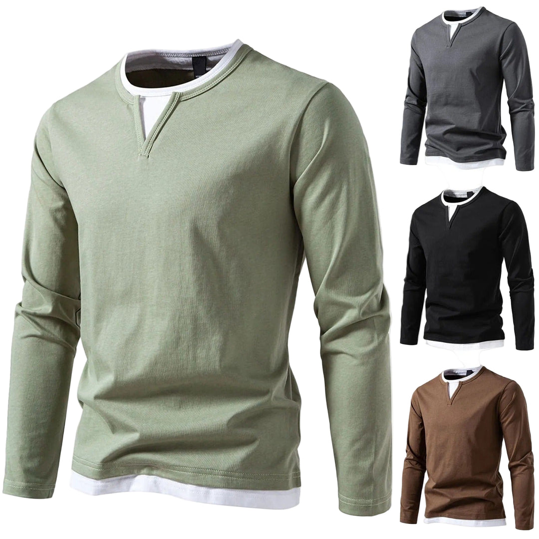 Henley | Heren lange mouw shirt met minimalistische Henley-kraag