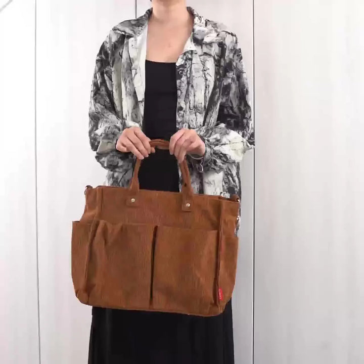 Dames tas | Gele corduroy tote met schouderband en vakken