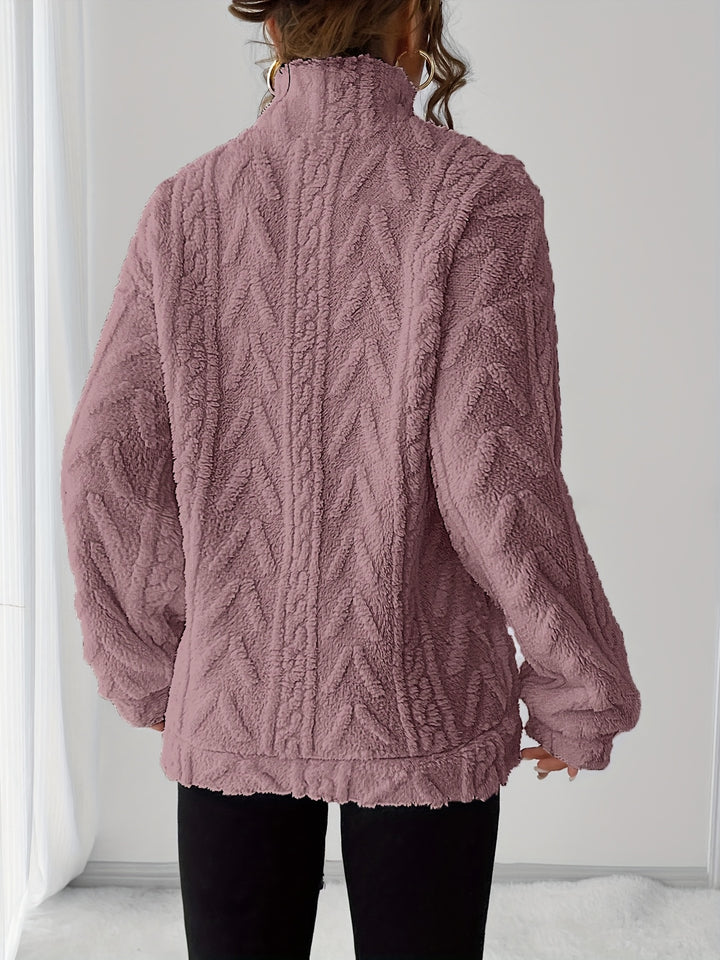 Dames fleece trui | Zip-up sweater met capuchon en lange mouw