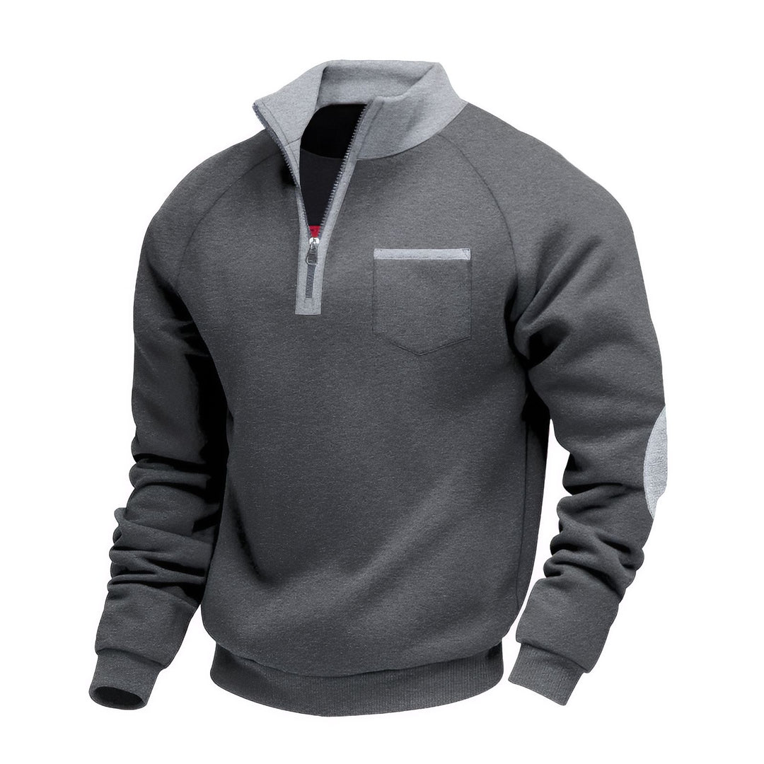 Klassieke half-zip pullover van zachte stof met hoge kraag voor heren