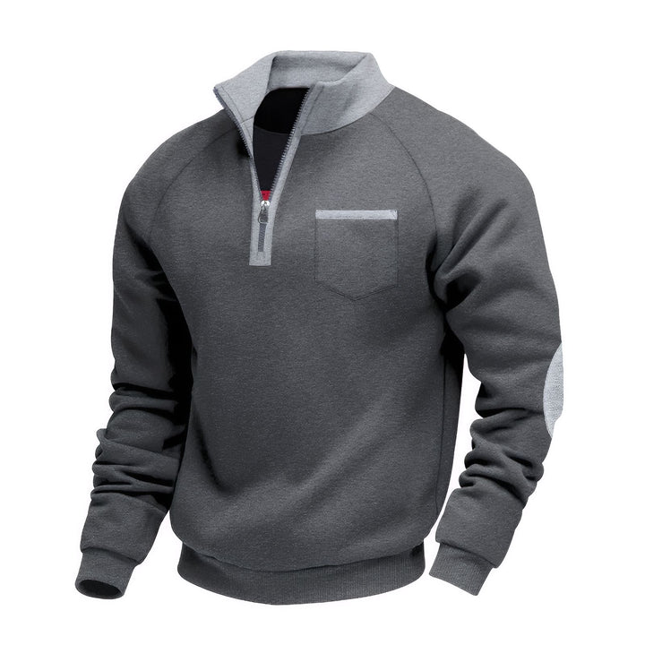 Klassieke half-zip pullover van zachte stof met hoge kraag voor heren