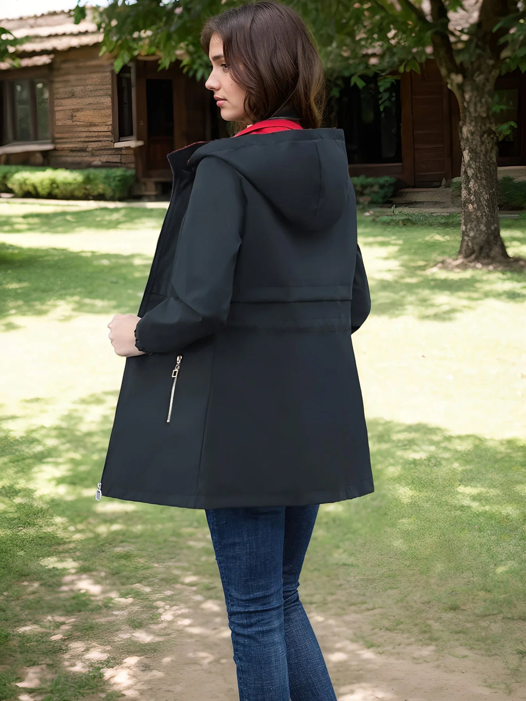 Dames jas | Reversible jas met capuchon en rits casual model