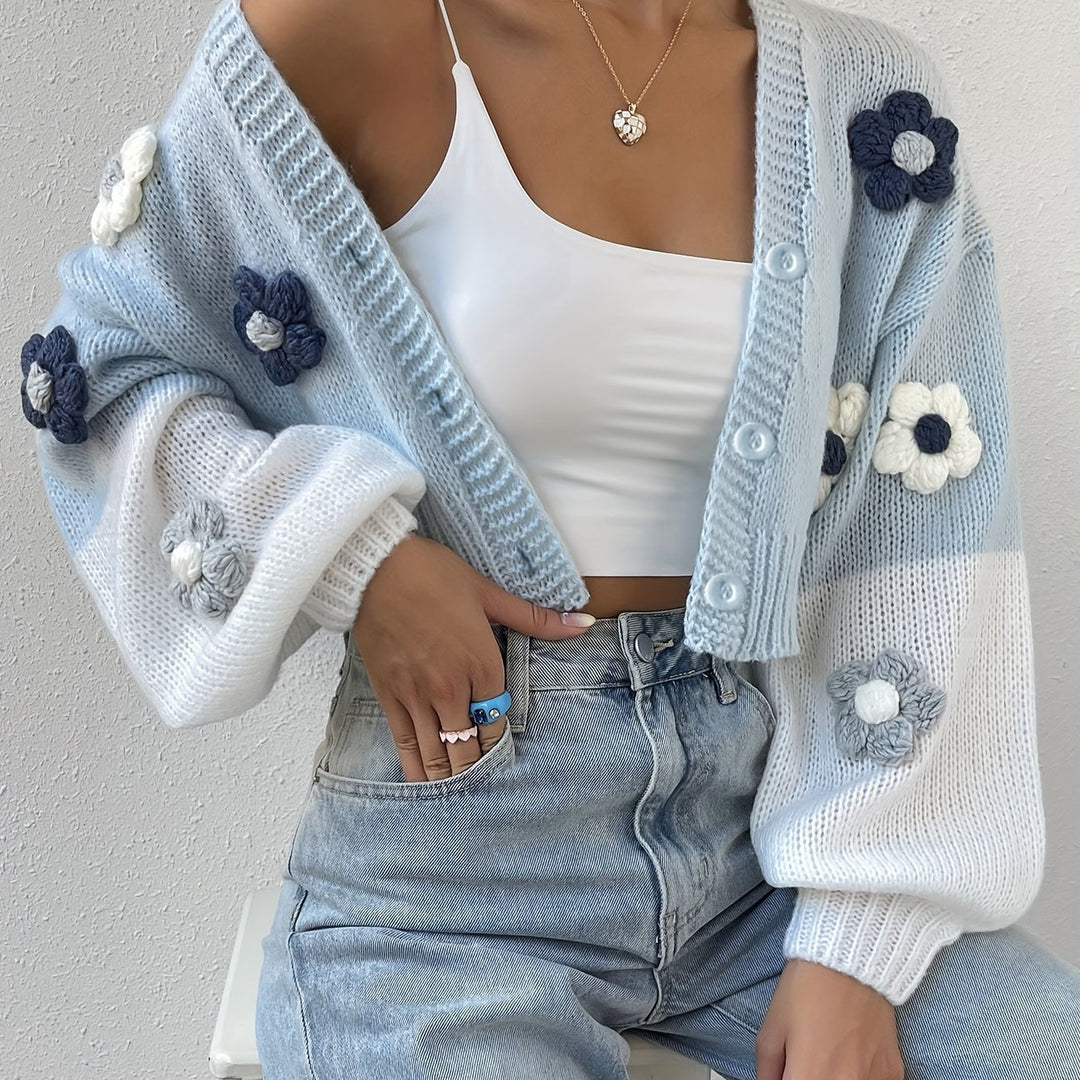 Gebreid dames vest met bloemen | Warme cardigan voor herfst & winter