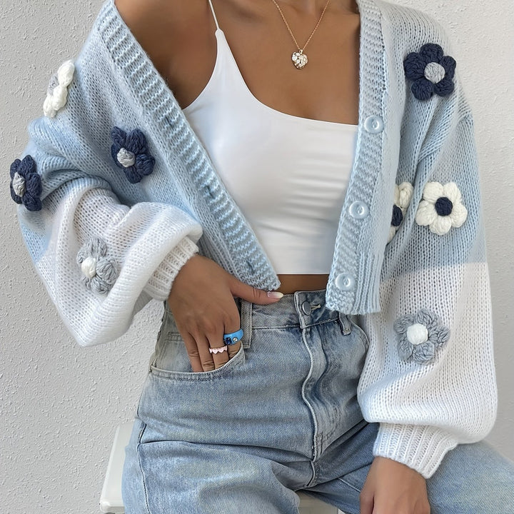 Gebreid dames vest met bloemen | Warme cardigan voor herfst & winter