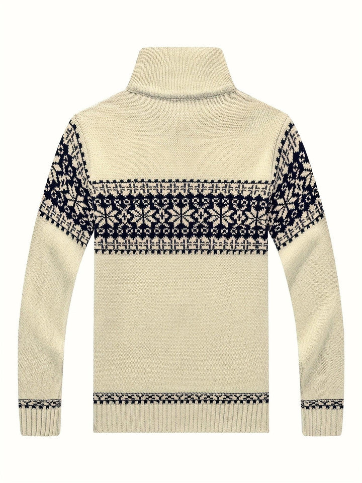 Heren vest | Gebreide cardigan met sneeuwvlok patroon en rits
