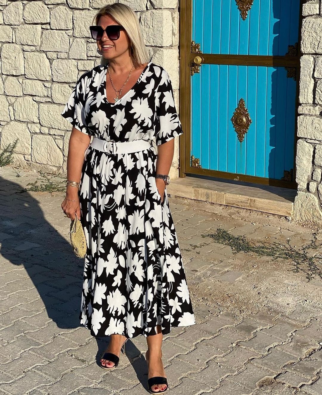 Midi Jurk voor Dames – Elegante Pasvorm met Print