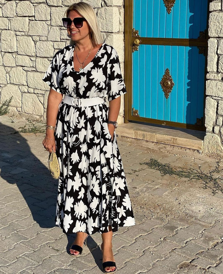 Midi Jurk voor Dames – Elegante Pasvorm met Print