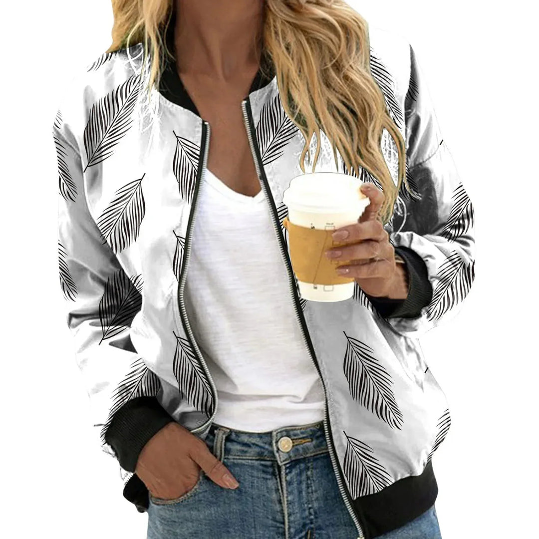 Bomberjack dames | Casual jas met botanische print en ritssluiting