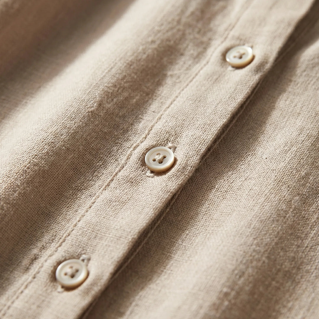 Jurken dames | Linnen tuniek jurk met henley hals en 3/4 mouw