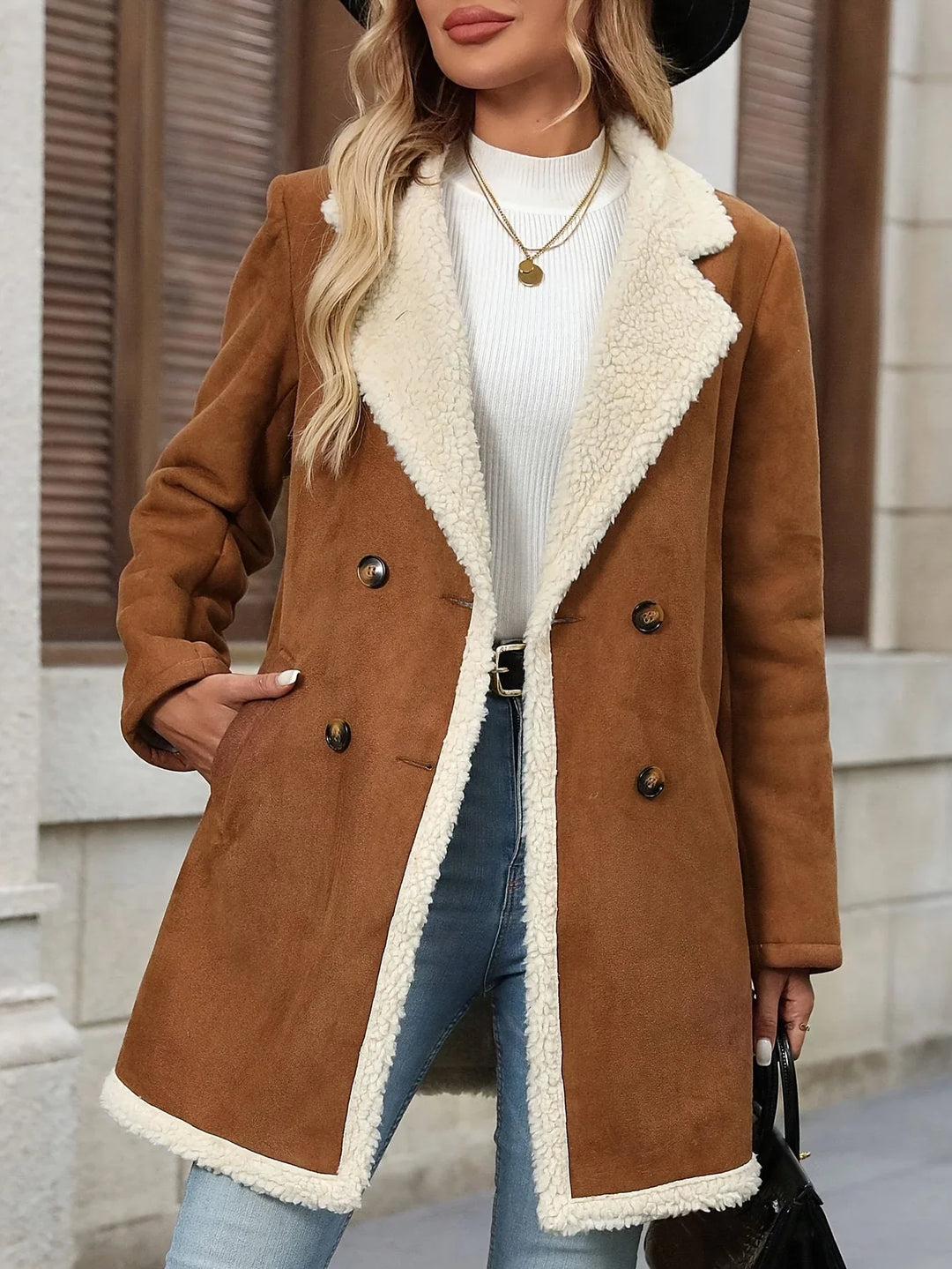 Dames winterjas | Bruine teddy coat met warme voering