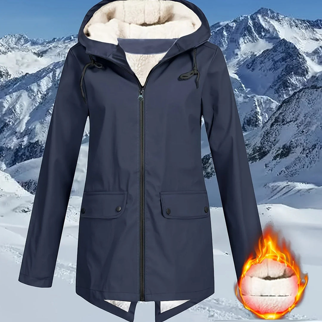 Dames winterjas | Beige windbreaker met capuchon en teddyvoering