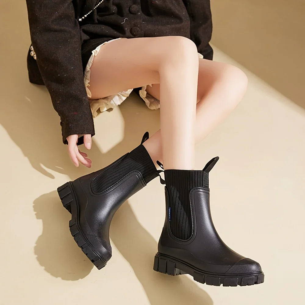 Dames regenlaarzen | Beige chelsea boots met dikke zool