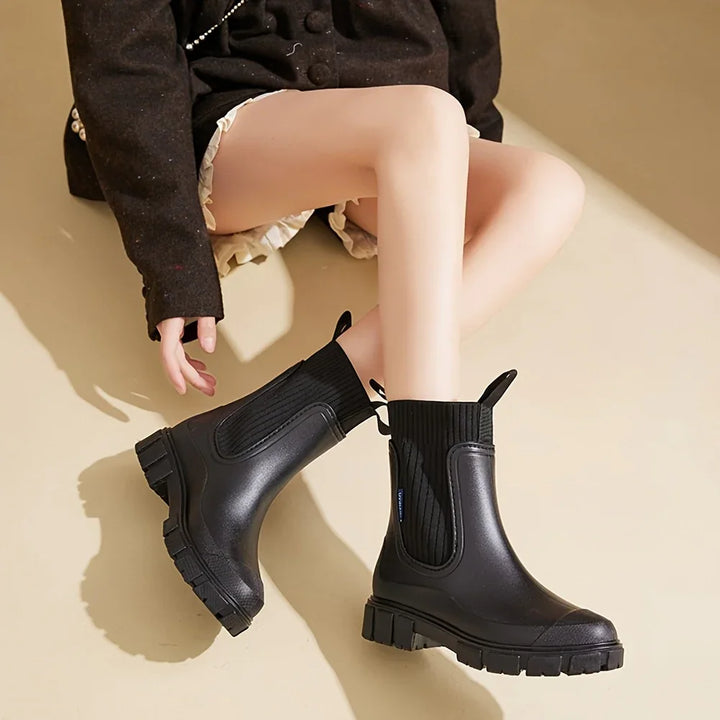 Dames regenlaarzen | Beige chelsea boots met dikke zool