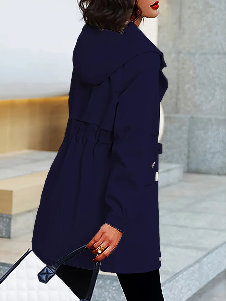 Dames trenchcoat | Beige windbreaker met capuchon en taillekoord