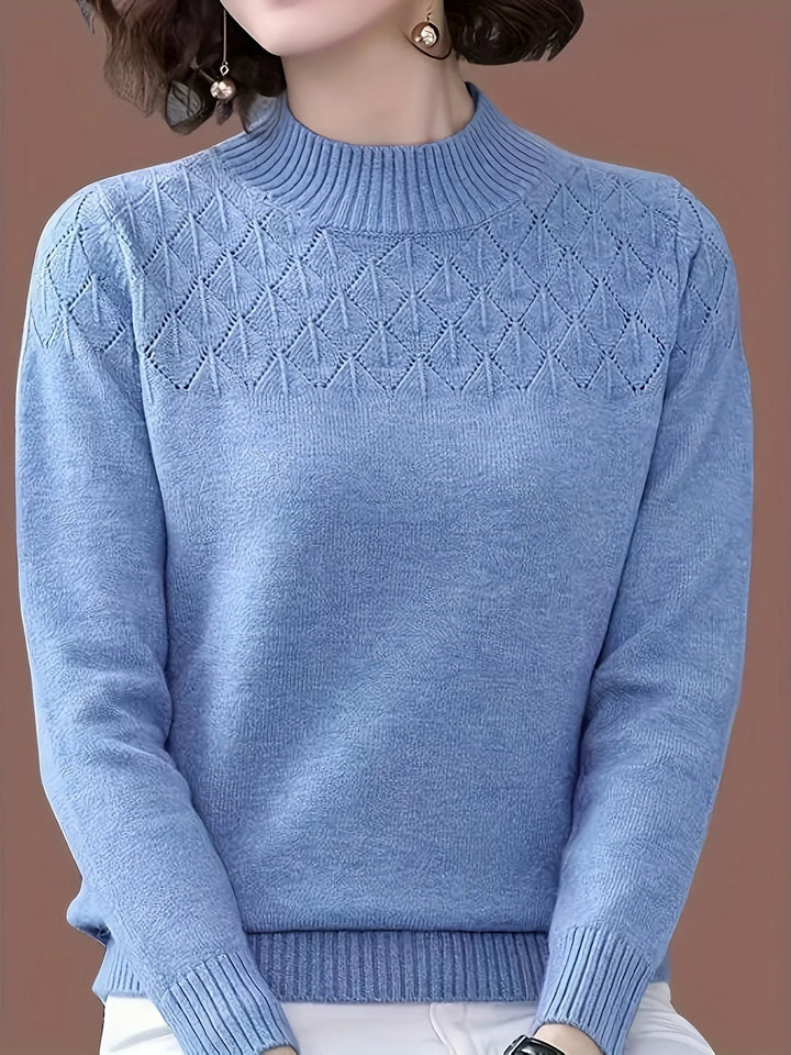 Dames trui | Blauwe viscose sweater met diamantpatroon lange mouw