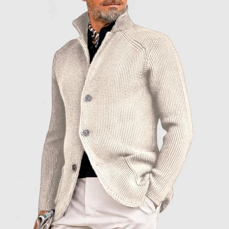 Elegante heren cardigan | Gebreide blazerstijl met knopen en opstaande kraag