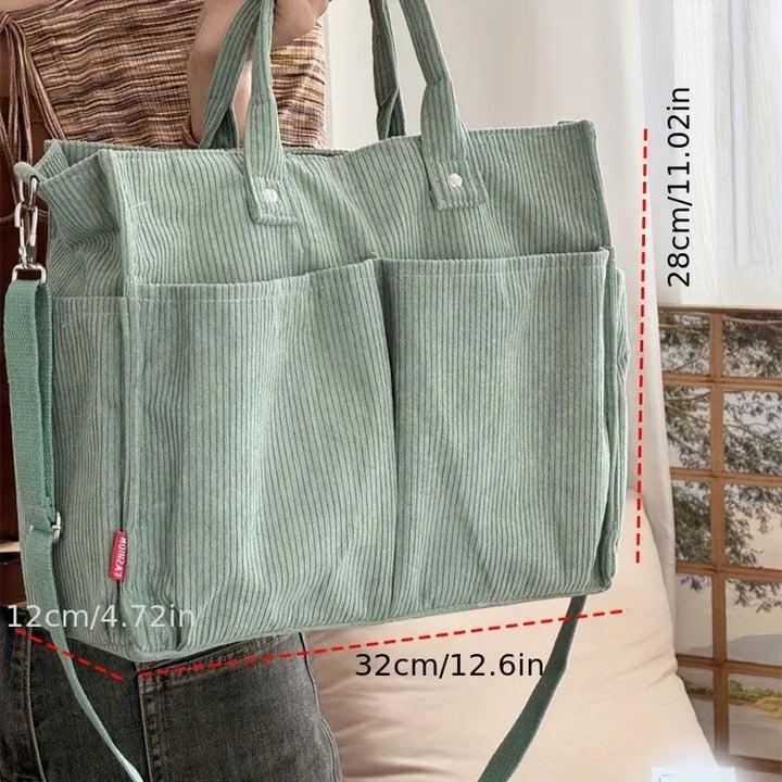 Dames tas | Gele corduroy tote met schouderband en vakken