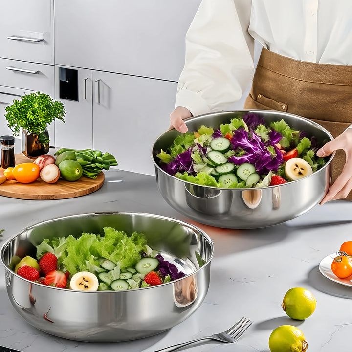 RVS salade kom groot | Roestvrijstalen kom met deksel voor bewaren en serveren