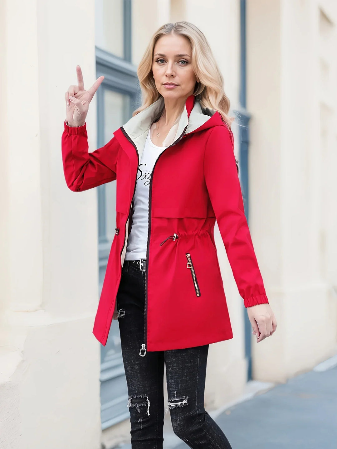 Dames jas | Reversible jas met capuchon en rits casual model