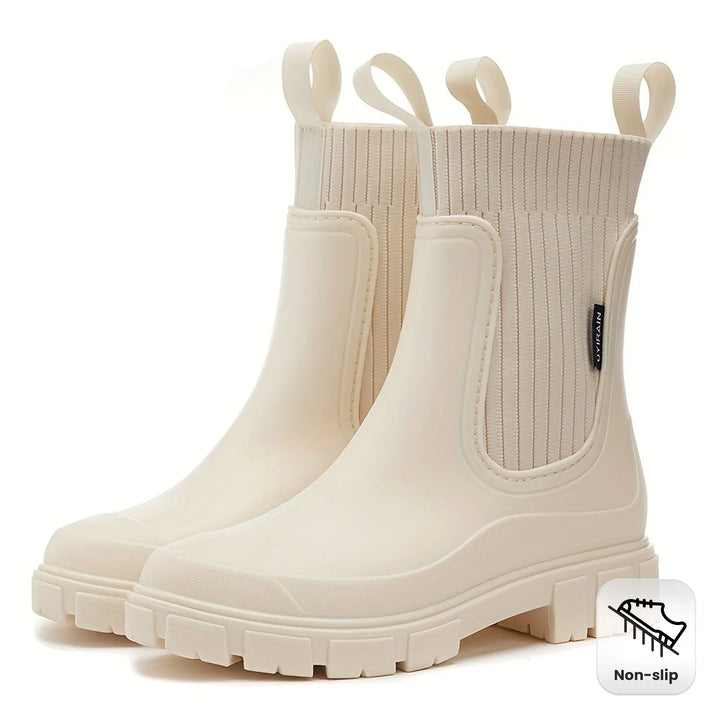 Dames regenlaarzen | Beige chelsea boots met dikke zool