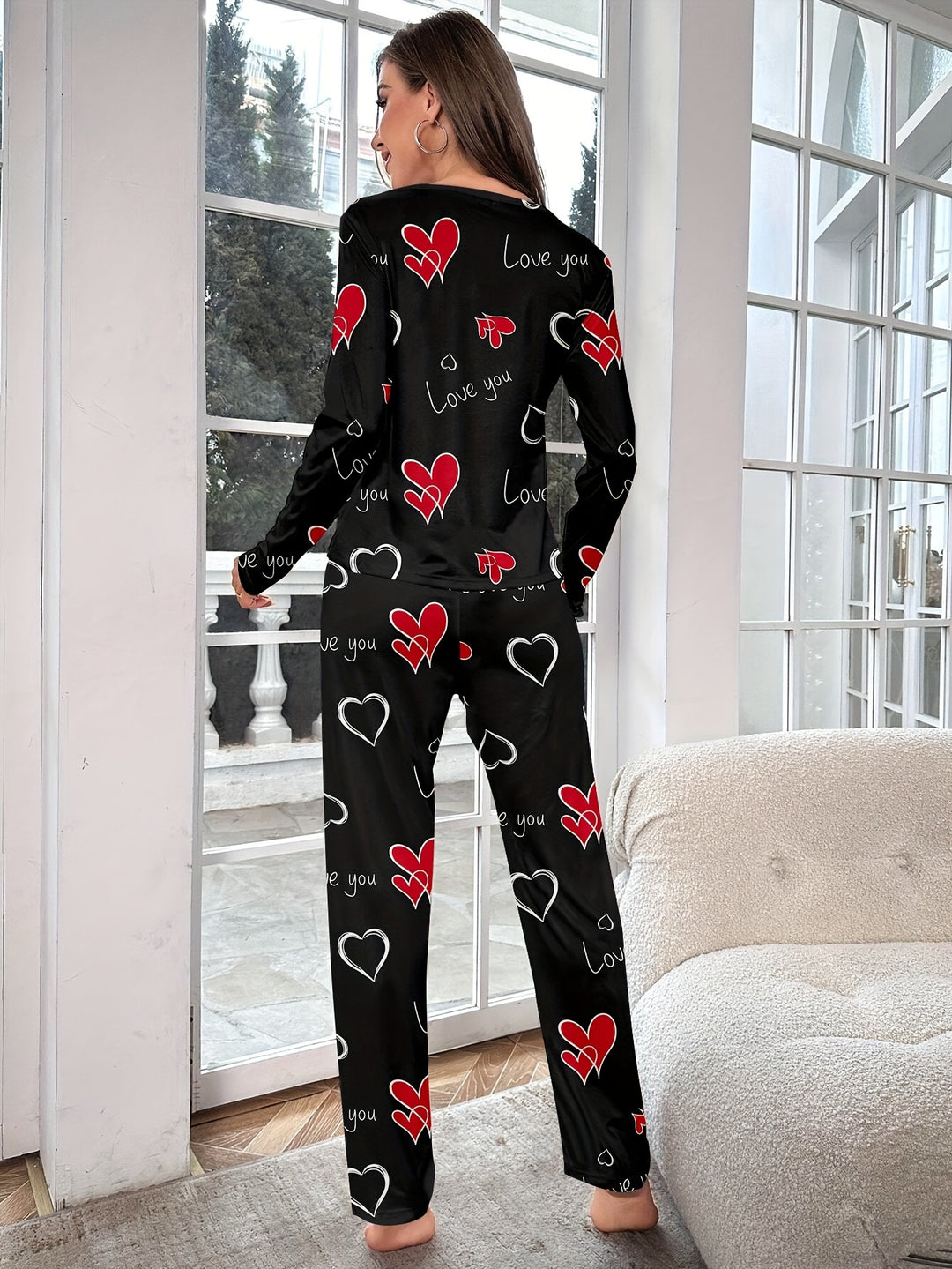 Dames pyjama set | Comfortabele pyjama met hartjesprint