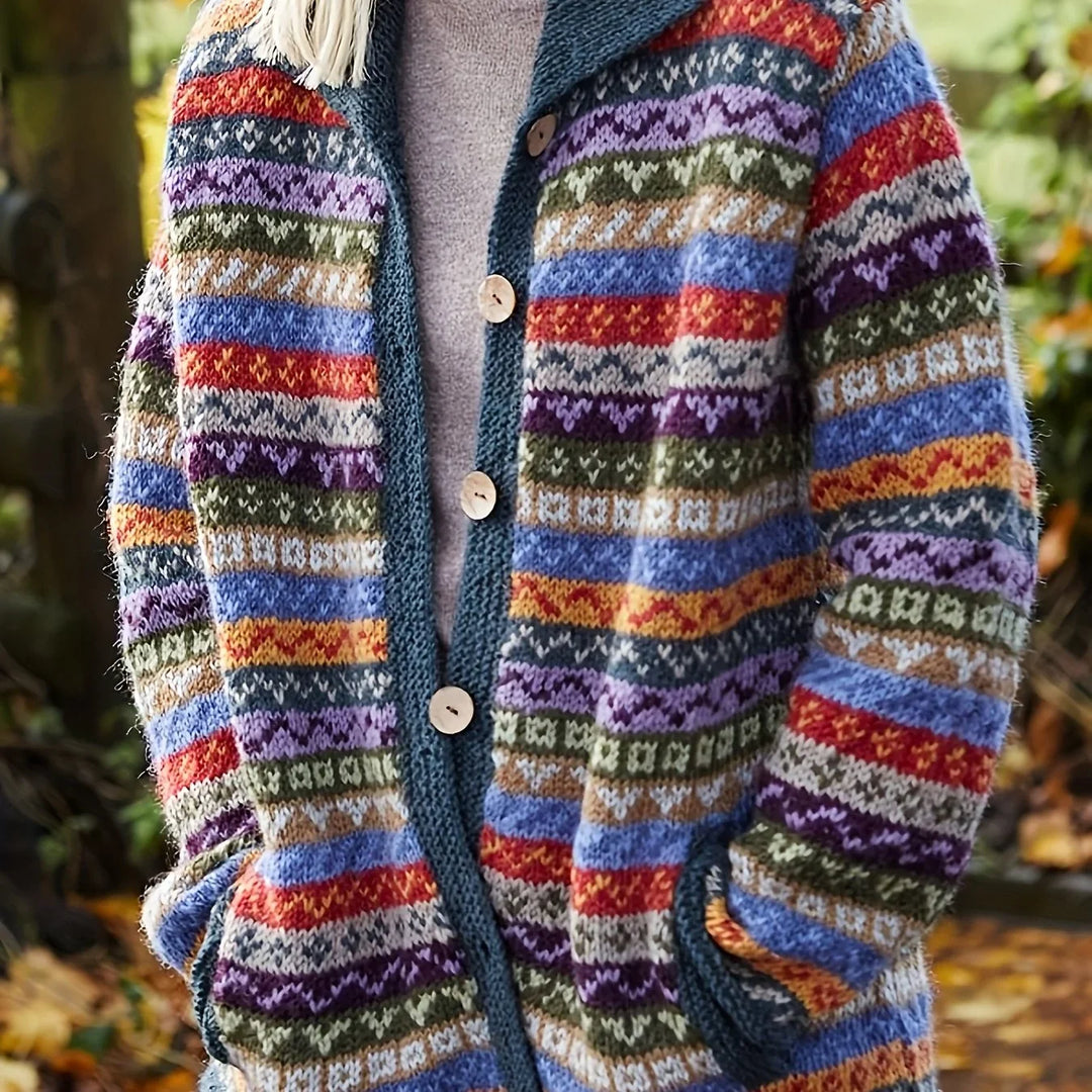 Dames vest | Gebreide trui met fair isle patroon en knopen