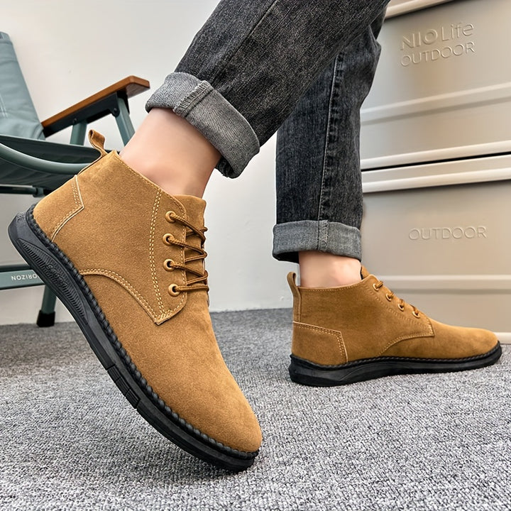 Enkellaarzen heren | Suèdelook veterschoenen met antislip zool