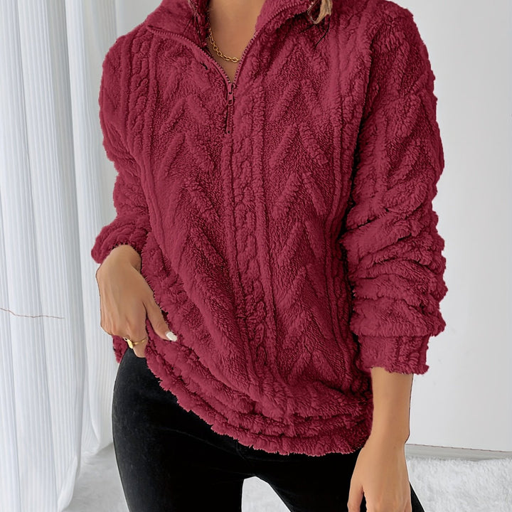 Dames fleece trui | Zip-up sweater met capuchon en lange mouw