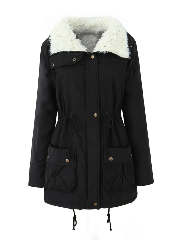 Dames parka jas | Donkergroene winterjas met fleece voering en zakken