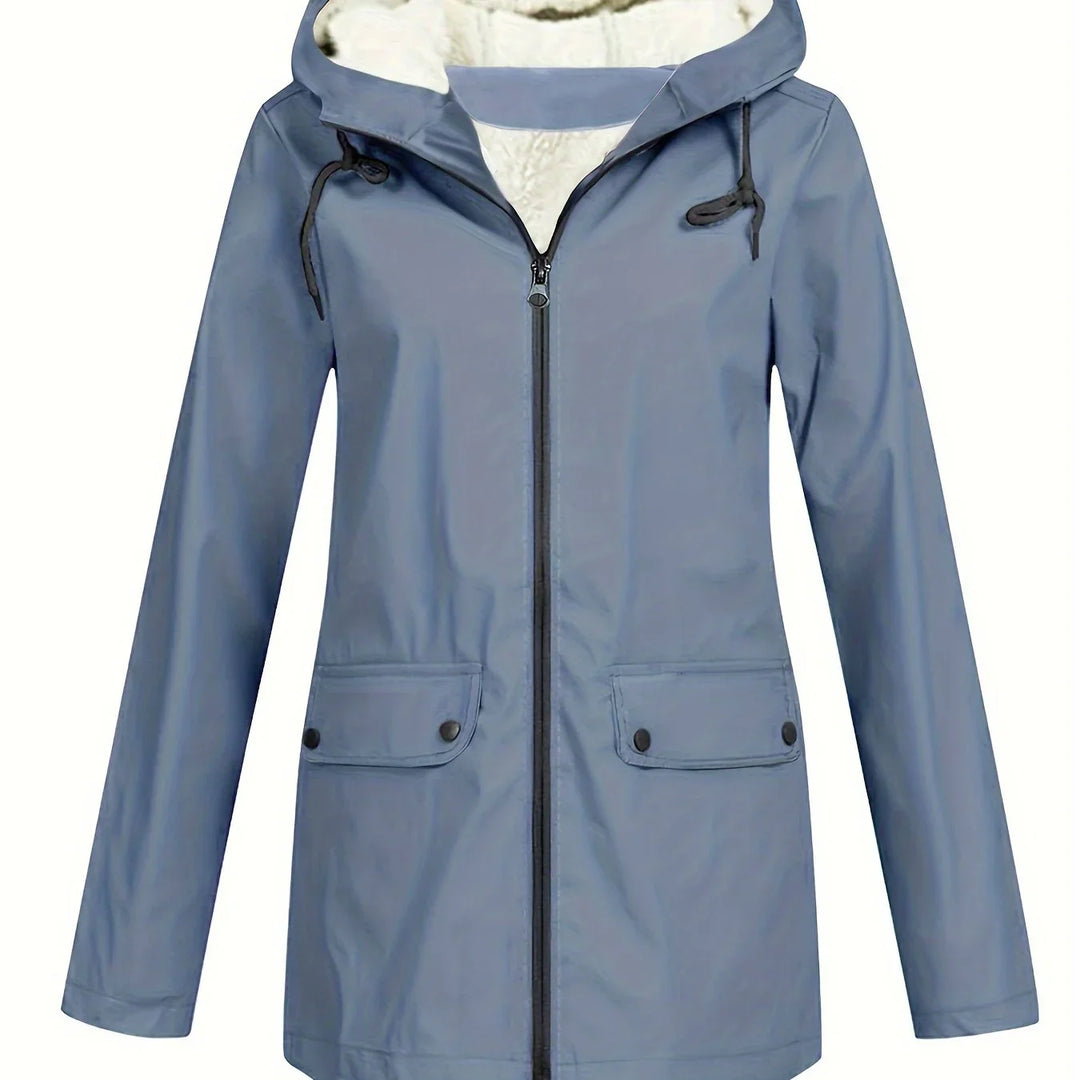 Dames winterjas | Beige windbreaker met capuchon en teddyvoering