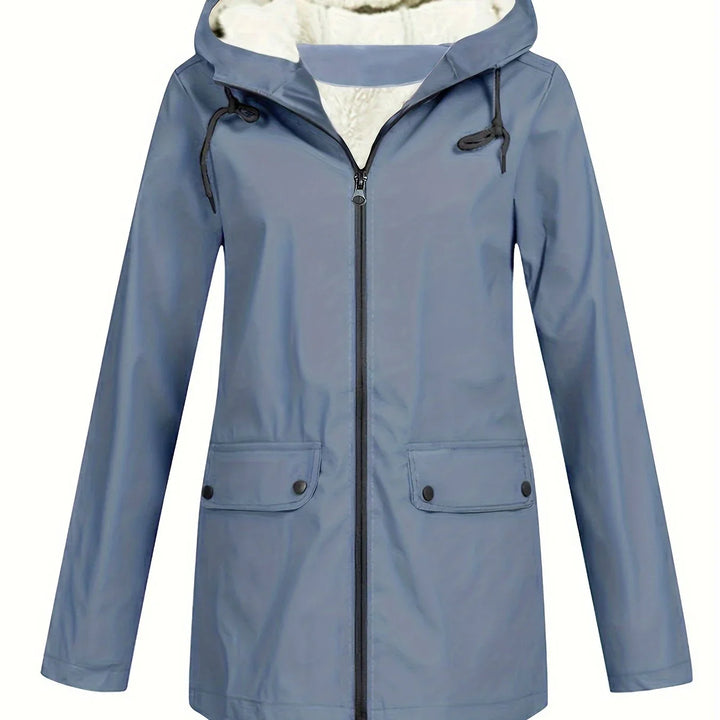 Dames winterjas | Beige windbreaker met capuchon en teddyvoering